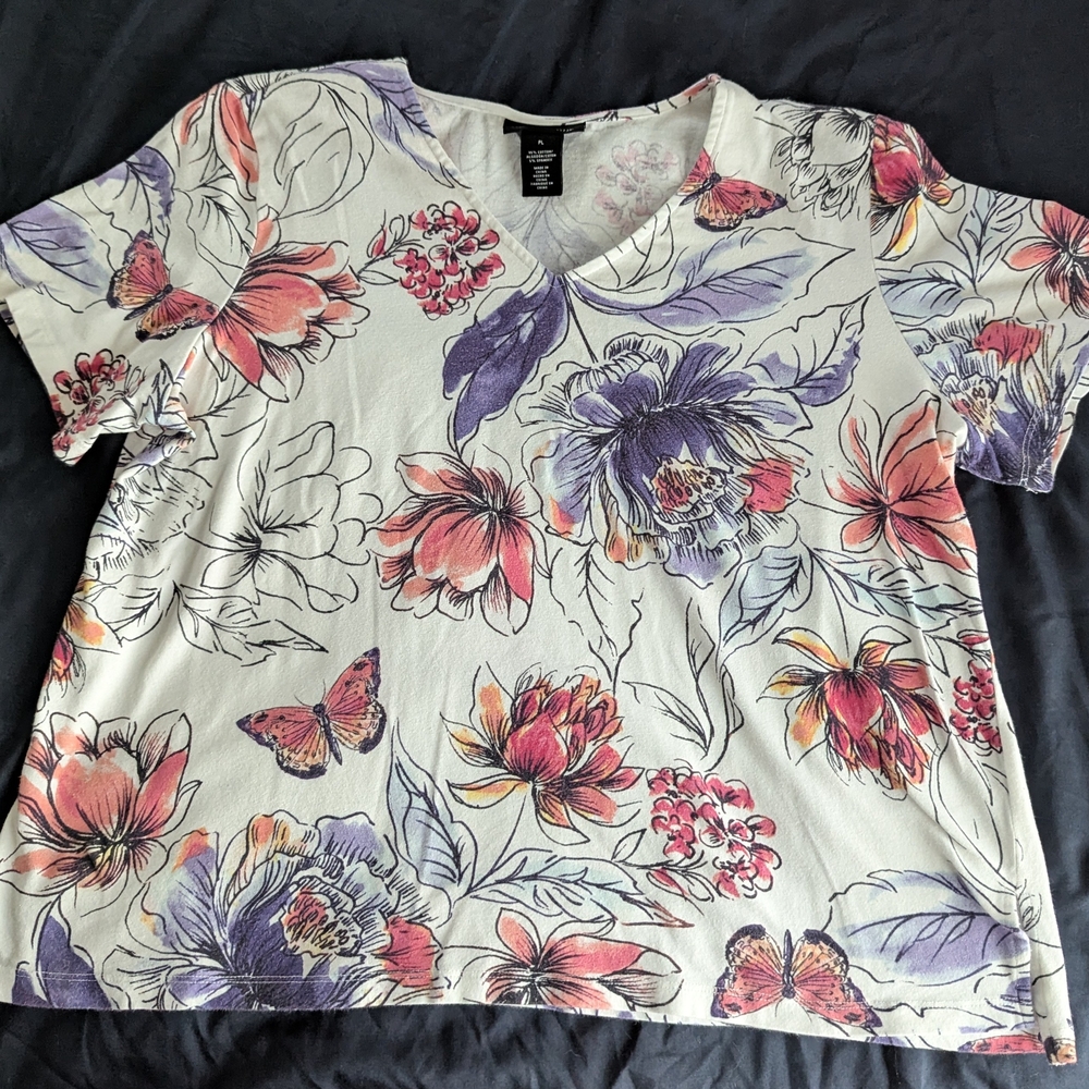Alfred Dunner Floral Short Sleeve Tee - Multicolor